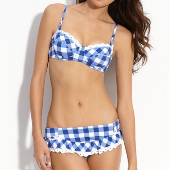 Betsey Johnson Other - Vintage Y2K Betsey Johnson Swim Blue and White Gingham Bikini Top, size medium